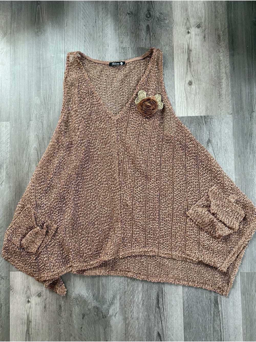 Adorn Women's Brown Knit V-Neck Sleeveless Top With Pockets